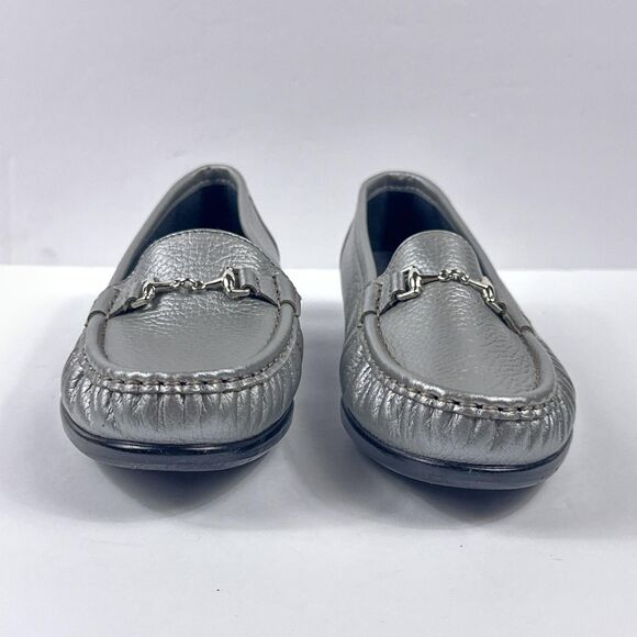 SAS Metro Shoes Womens 7 W Silver Pewter Leather Bit Loafers Tripad Comfort - Picture 8 of 10